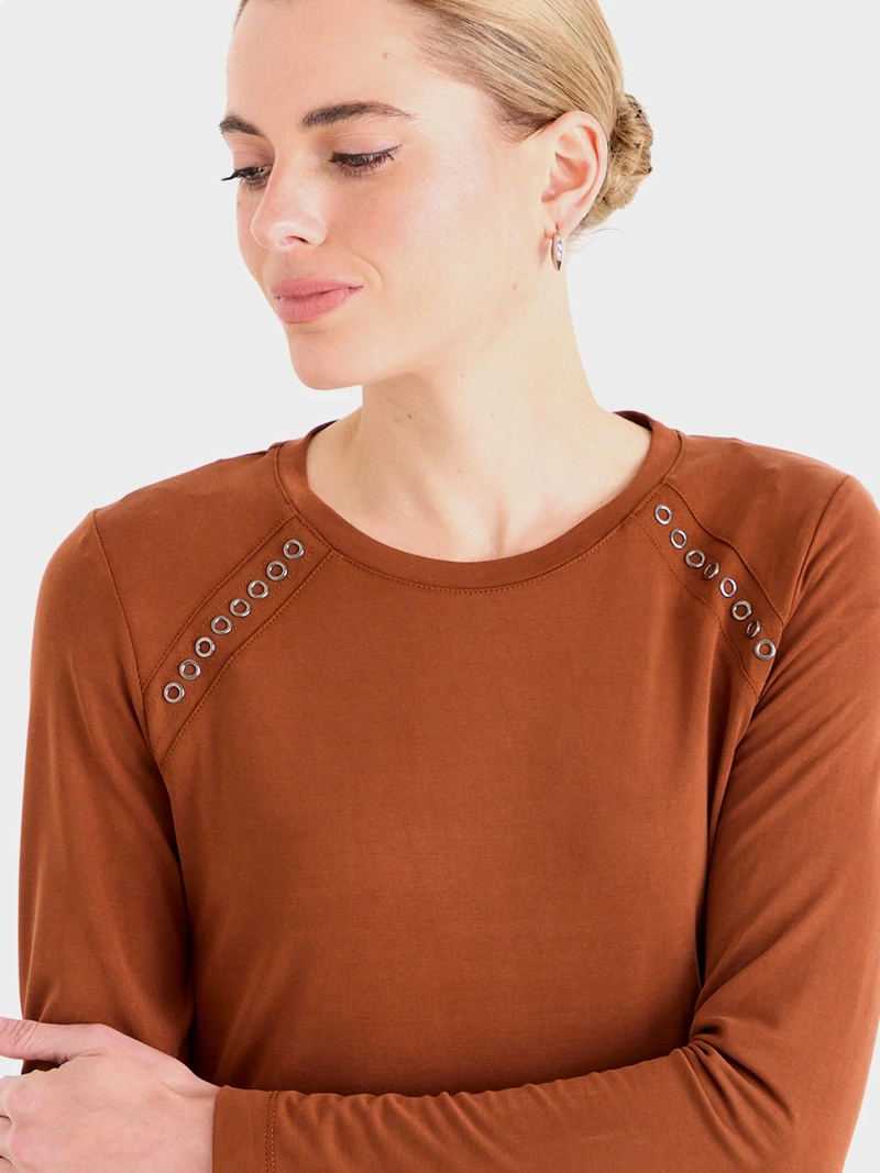 POLERA MUJER ASH MANGA LARGA CUELLO REDONDO DISEÑO LISO EN TELA - 3