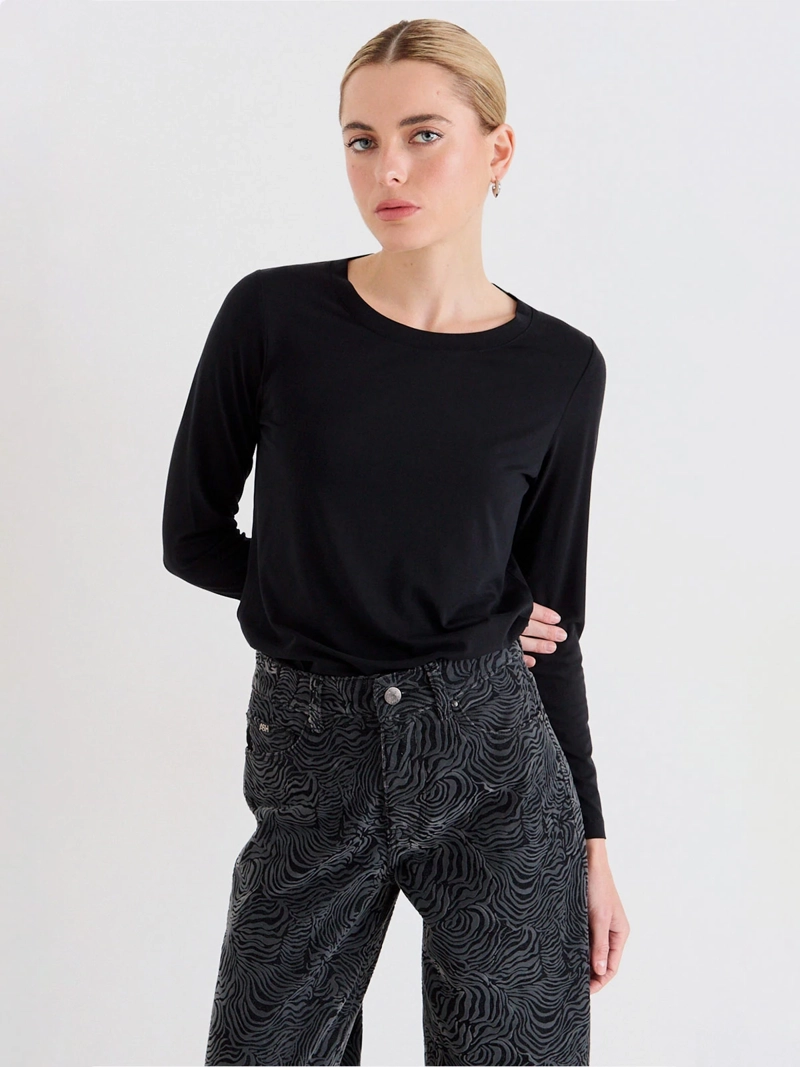 POLERA MUJER ASH MANGA LARGA CON CUELLO REDONDO DISEÑO LISO DOBLE CAPA