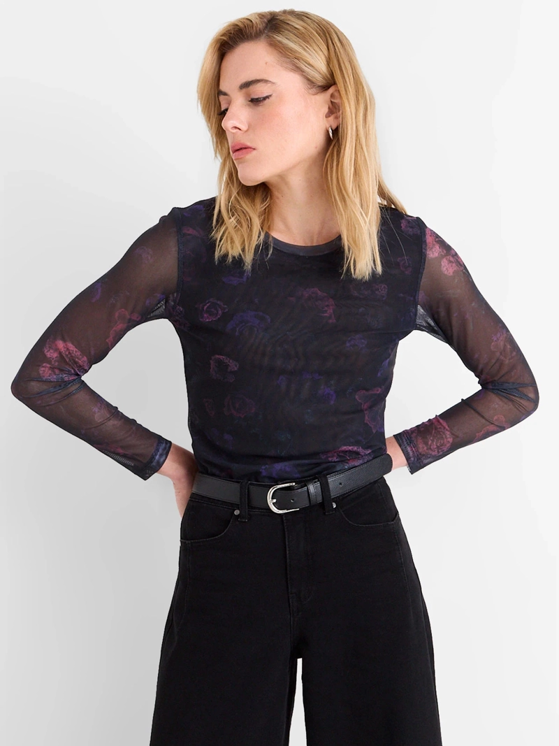 POLERA MUJER ASH MANGA LARGA CUELLO REDONDO DISEÑO PRINT FLORAL - 1