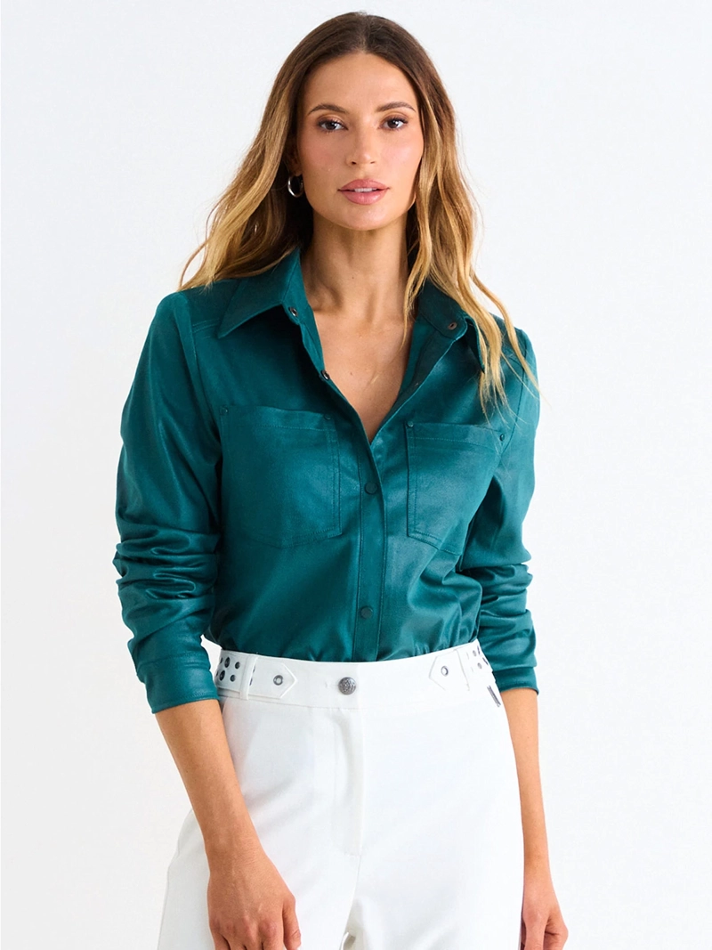 SOBRECAMISA MUJER ASH MANGA LARGA SUEDE CRAQUELADO - 1