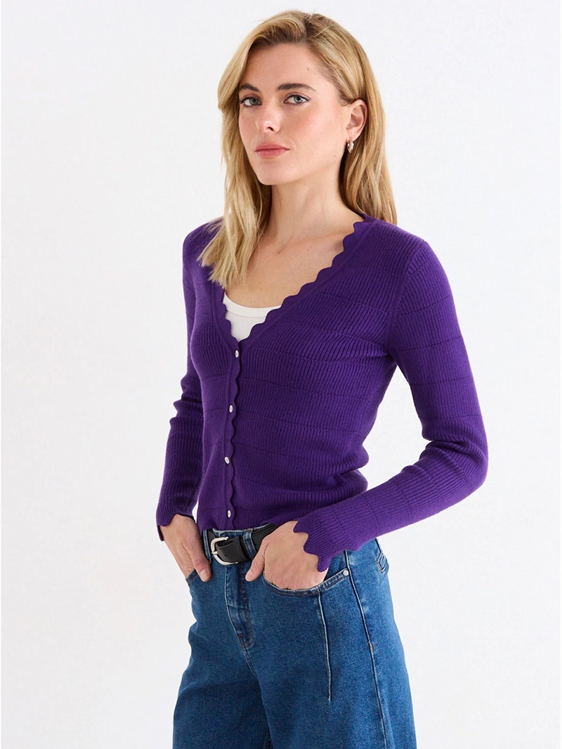 CARDIGAN MUJER ASH ESCOTE V ACANALADO - 1