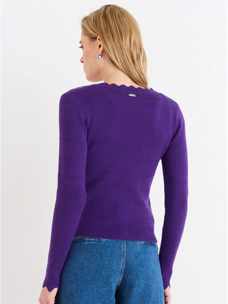 CARDIGAN MUJER ASH ESCOTE V ACANALADO - 2