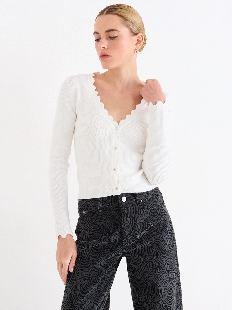 CARDIGAN MUJER ASH ESCOTE V ACANALADO - 1