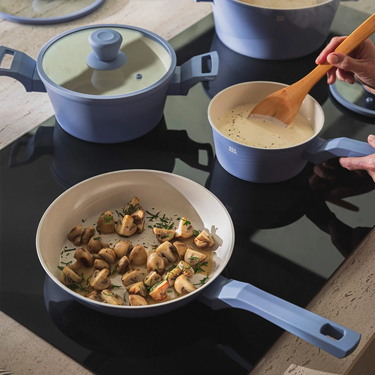 BATERÍA DE COCINA BÖRKEN CERAMIC SLATE 7 PIEZAS CELESTE - 5