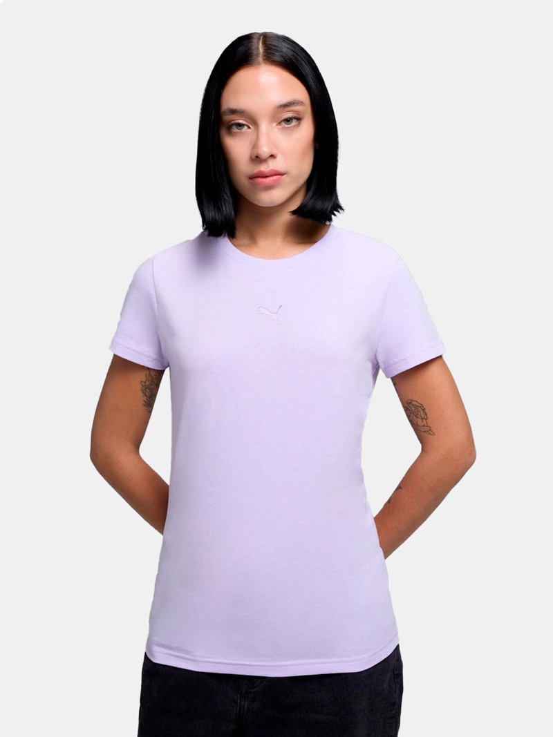 POLERA MUJER PUMA ESSENTIALS CAT LOGO ALGODÓN MORADO