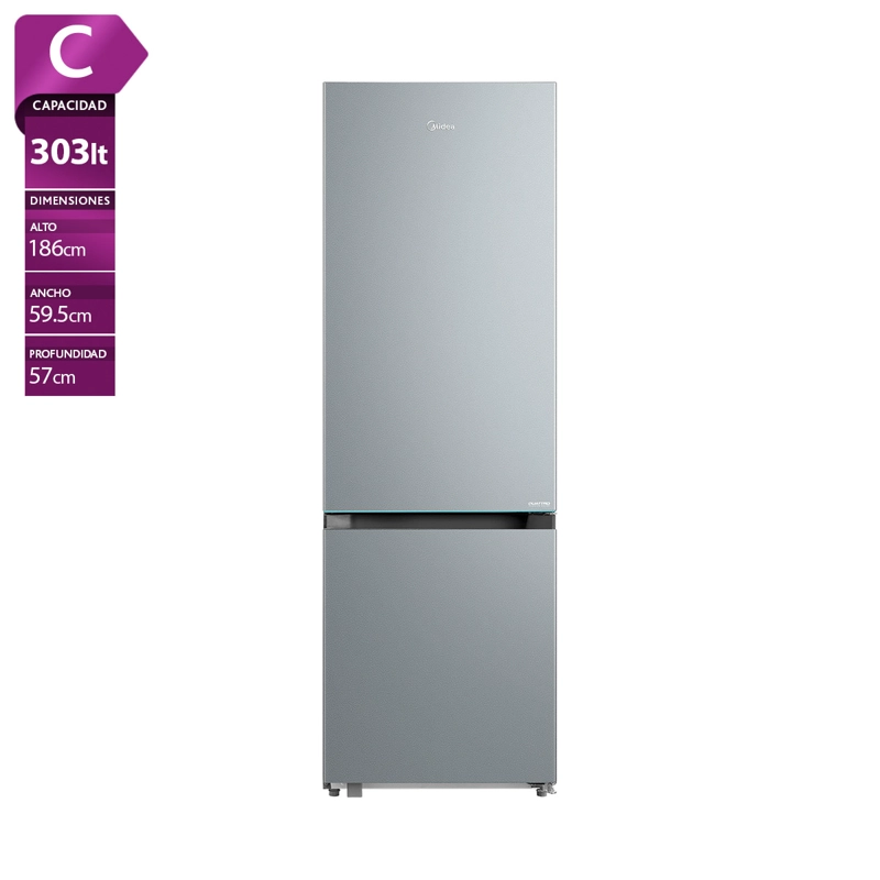 REFRIGERADOR BOTTOM FREEZER MIDEA MDRB457FGE50 330L NO FROST PLATA