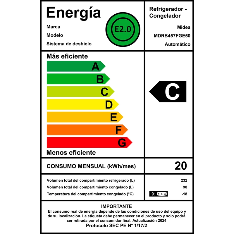 REFRIGERADOR BOTTOM FREEZER MIDEA MDRB457FGE50 330L NO FROST PLATA - 14