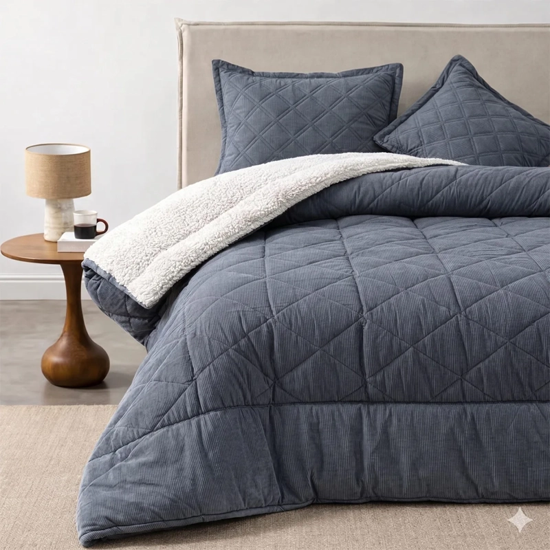 PLUMÓN VALENCIA CORDUROY SHERPA 1.5 PLAZAS AZUL - 1