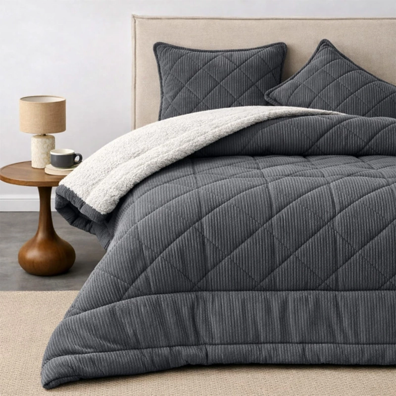 PLUMÓN VALENCIA CORDUROY SHERPA SÚPER KING GRIS  - 1
