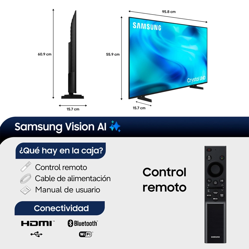 SMART TV SAMSUNG LED 4K UHD 43” CRYSTAL U8000H VISION AI (2026) - 3