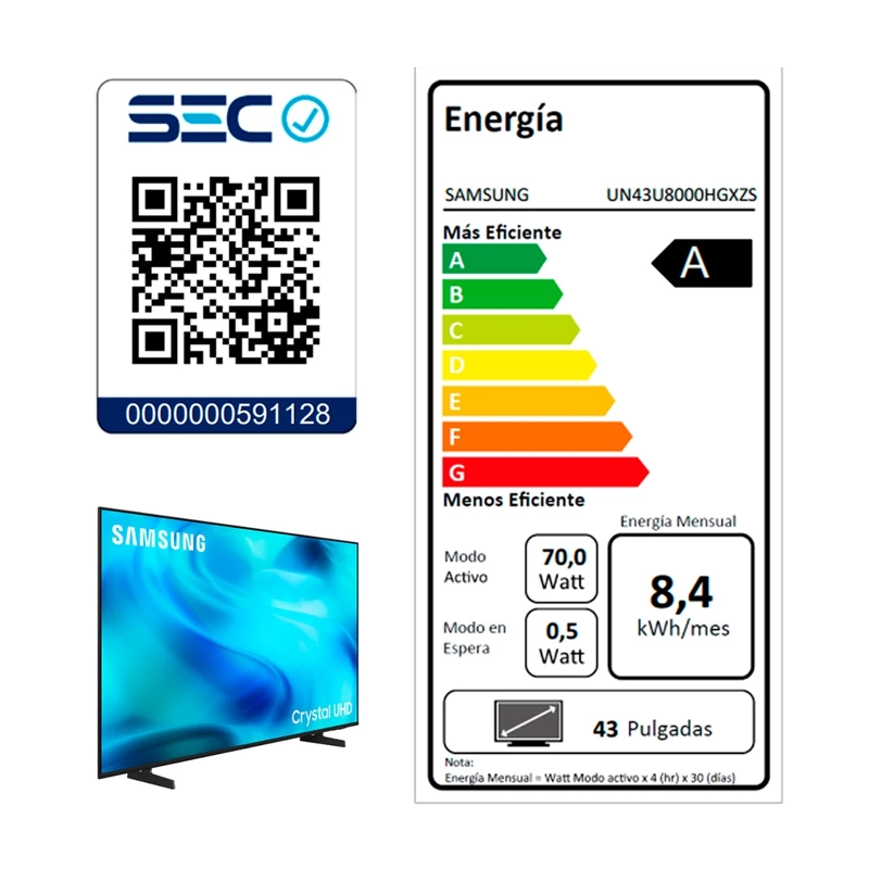 SMART TV SAMSUNG LED 4K UHD 43” CRYSTAL U8000H VISION AI (2026) - 9