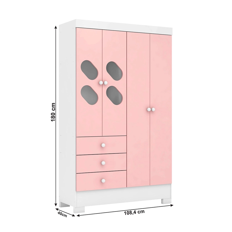 CLOSET DI PORETTI DESIGN CIRANDA 4 PUERTAS 3 CAJONES ROSADO - 3