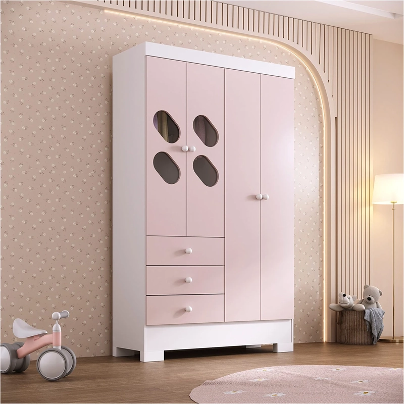 CLOSET DI PORETTI DESIGN CIRANDA 4 PUERTAS 3 CAJONES ROSADO - 4