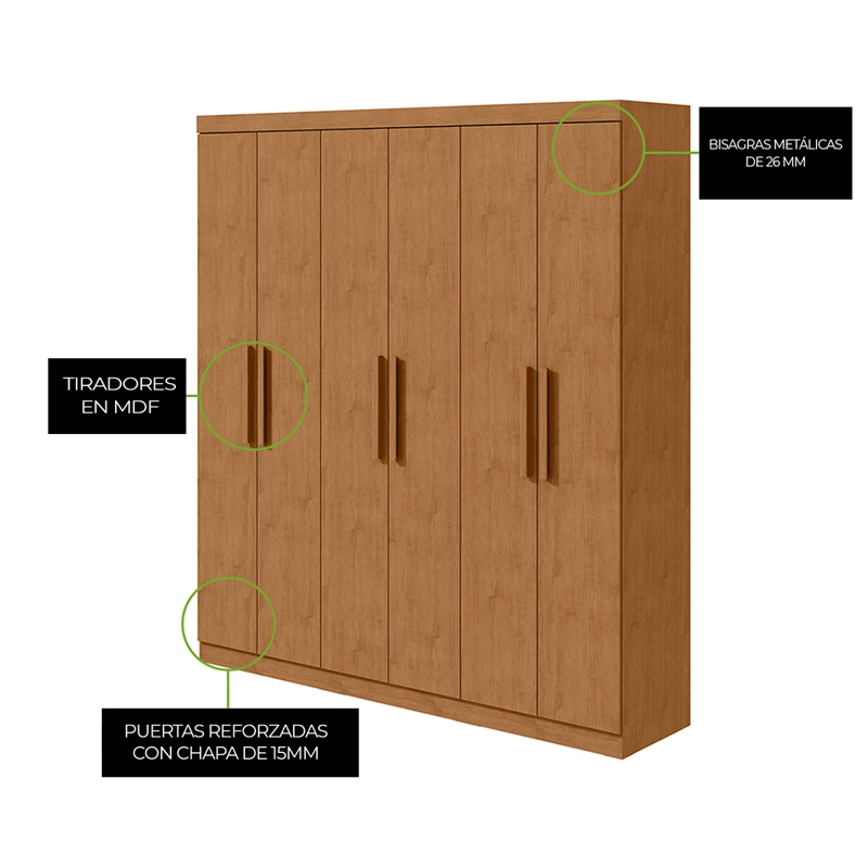 CLOSET DI PORETTI DESIGN JAZZ 6 PUERTAS 3 CAJONES CAFÉ - 3