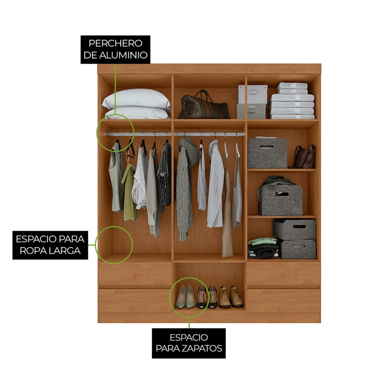 CLOSET DI PORETTI DESIGN ZEUS 6 PUERTAS 4 CAJONES CAFÉ - 3