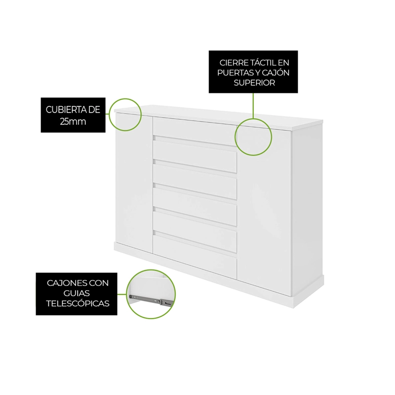 CÓMODA DI PORETTI DESIGN VEDRA 2 PUERTAS 7 CAJONES BLANCO - 4