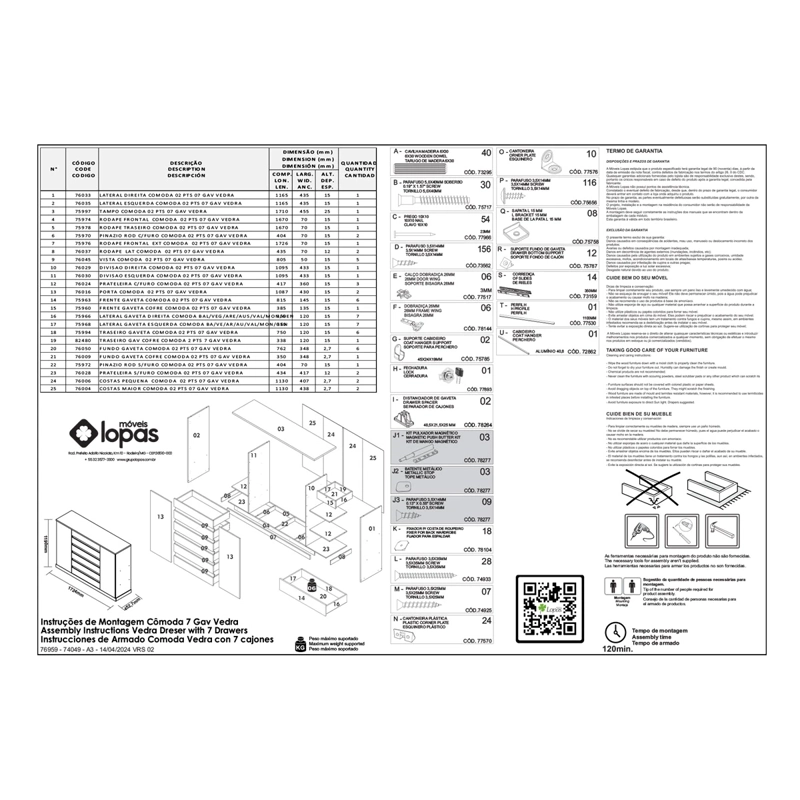 CÓMODA DI PORETTI DESIGN VEDRA 2 PUERTAS 7 CAJONES BLANCO - 6