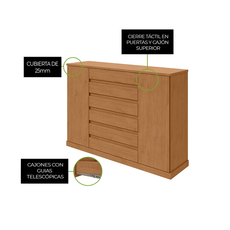 CÓMODA DI PORETTI DESIGN VEDRA 2 PUERTAS 7 CAJONES CAFÉ - 4