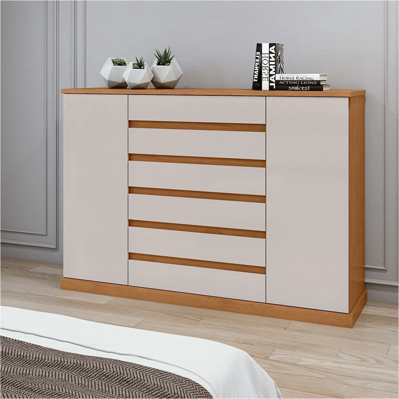 CÓMODA DI PORETTI DESIGN VEDRA 2 PUERTAS 7 CAJONES CAFÉ/BLANCO - 1