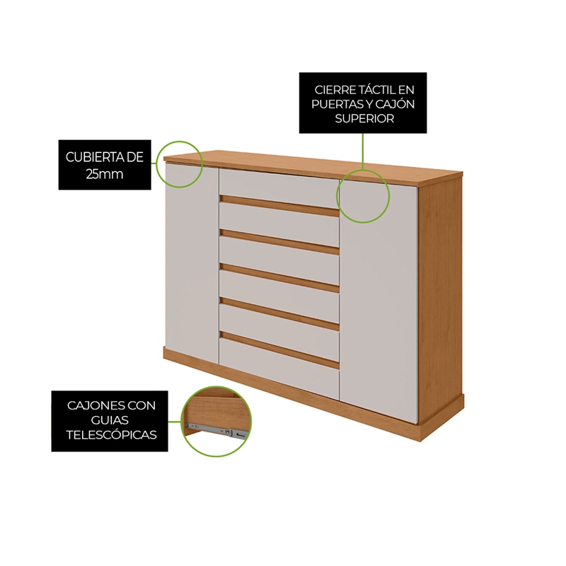 CÓMODA DI PORETTI DESIGN VEDRA 2 PUERTAS 7 CAJONES CAFÉ/BLANCO - 4