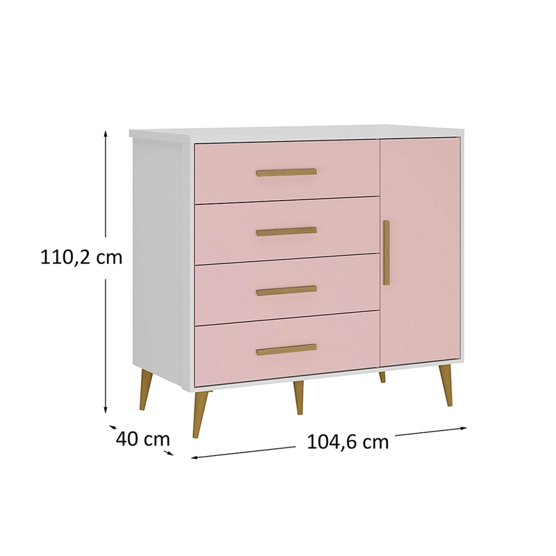 CÓMODA DI PORETTI DESIGN KIDS 1 PUERTA 4 CAJONES ROSADO - 3
