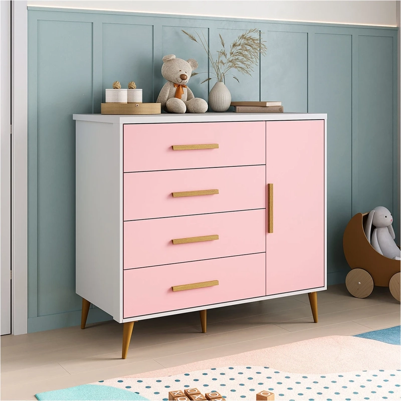 CÓMODA DI PORETTI DESIGN KIDS 1 PUERTA 4 CAJONES ROSADO - 4