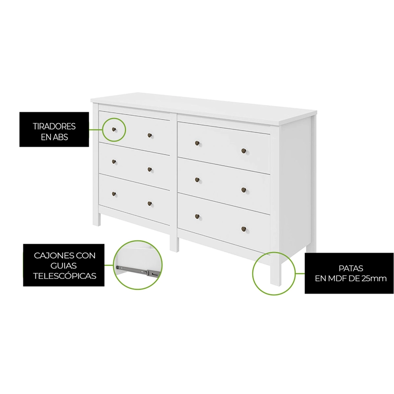 CÓMODA DI PORETTI DESIGN MAGGIORE 6 CAJONES BLANCO - 3