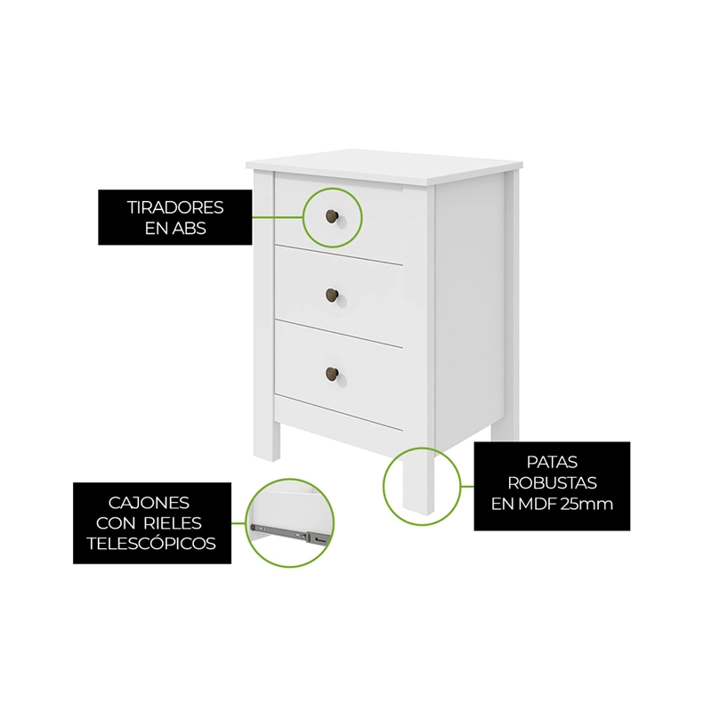 VELADOR DI PORETTI DESIGN MAGGIORE 3 CAJONES BLANCO - 2