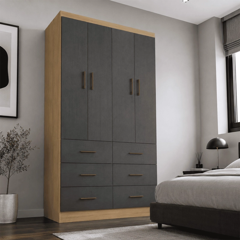 CLOSET EXIT 4 PUERTAS 6 CAJONES ROBLE/GRAFITO - 2