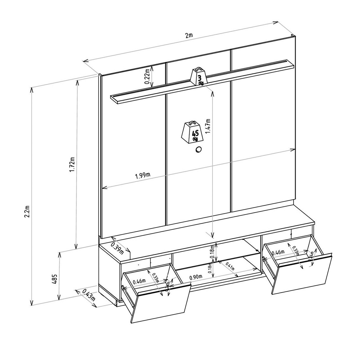 CENTRO DE ENTRETENIMIENTO DI PORETTI DESIGN MAGNUS 2 CAJONES 75" - 5