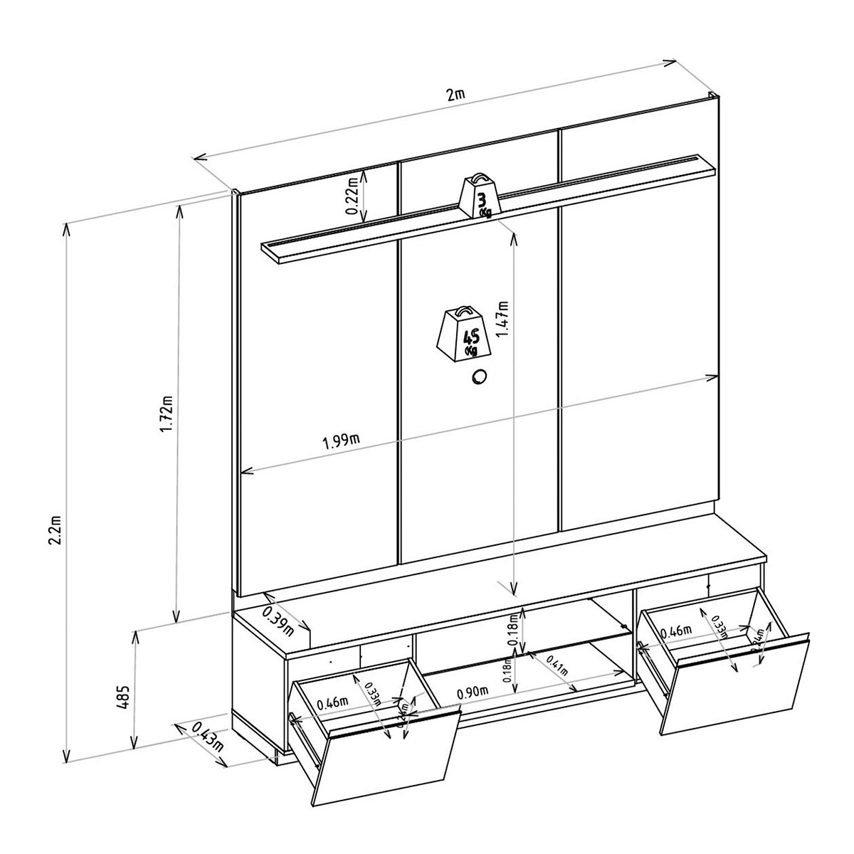 CENTRO DE ENTRETENIMIENTO DI PORETTI DESIGN MAGNUS 1 PUERTA 2 CAJONES 75" - 6