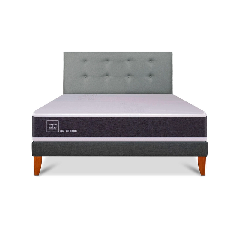 CAMA EUROPEA BOX CIC NEW ORTOPEDIC 2 PLAZAS + RESPALDO GRIS - 1