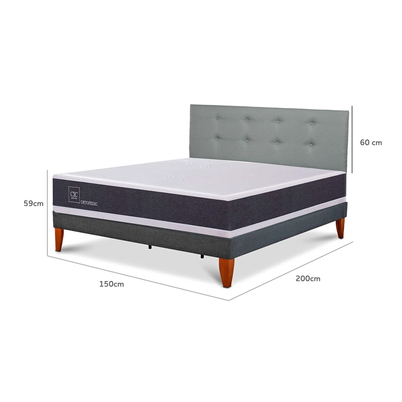 CAMA EUROPEA BOX CIC NEW ORTOPEDIC 2 PLAZAS + RESPALDO GRIS - 11