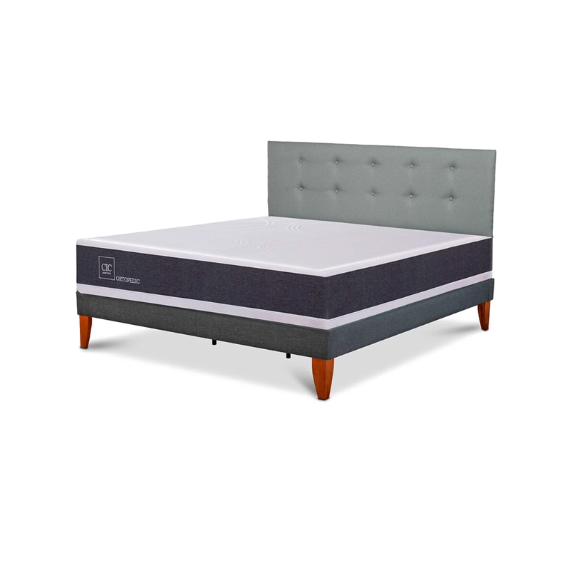 CAMA EUROPEA BOX CIC NEW ORTOPEDIC KING + RESPALDO GRIS - 2