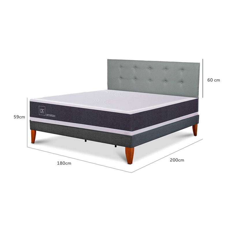 CAMA EUROPEA BOX CIC NEW ORTOPEDIC KING + RESPALDO GRIS - 11