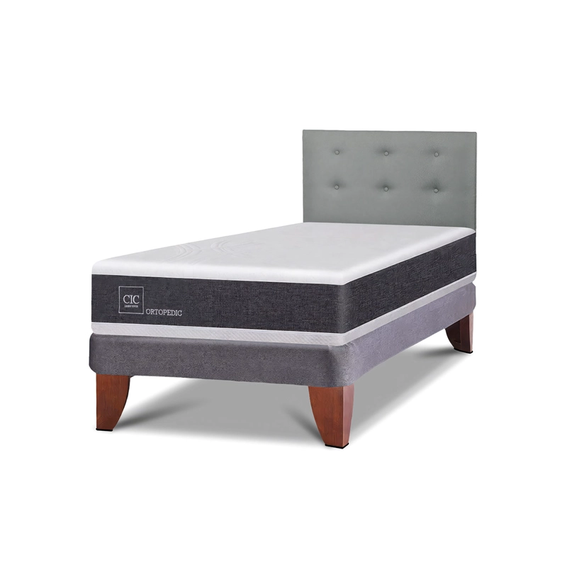 CAMA EUROPEA BOX CIC NEW ORTOPEDIC 1.5 PLAZAS + RESPALDO GRIS - 2