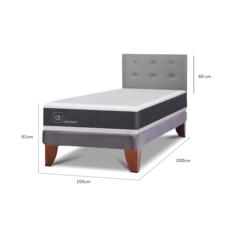 CAMA EUROPEA BOX CIC NEW ORTOPEDIC 1.5 PLAZAS + RESPALDO GRIS - 8