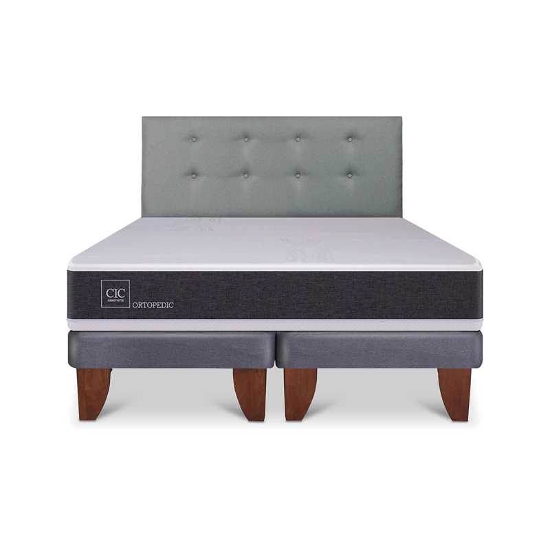 CAMA EUROPEA BOX CIC NEW ORTOPEDIC B/D 2 PLAZAS + RESPALDO GRIS - 1