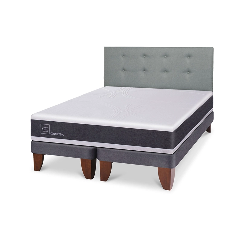 CAMA EUROPEA BOX CIC NEW ORTOPEDIC B/D 2 PLAZAS + RESPALDO GRIS - 2