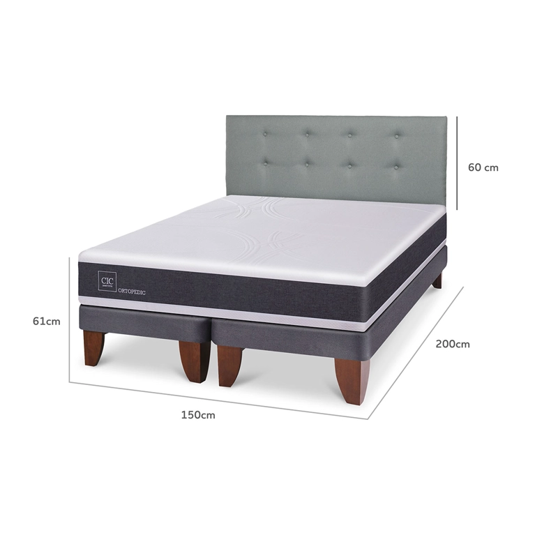 CAMA EUROPEA BOX CIC NEW ORTOPEDIC B/D 2 PLAZAS + RESPALDO GRIS - 8