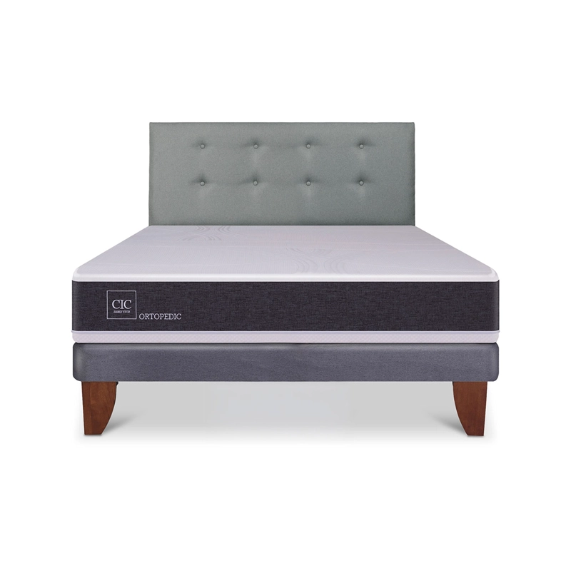 CAMA EUROPEA BOX CIC NEW ORTOPEDIC 2 PLAZAS + RESPALDO GRIS - 1