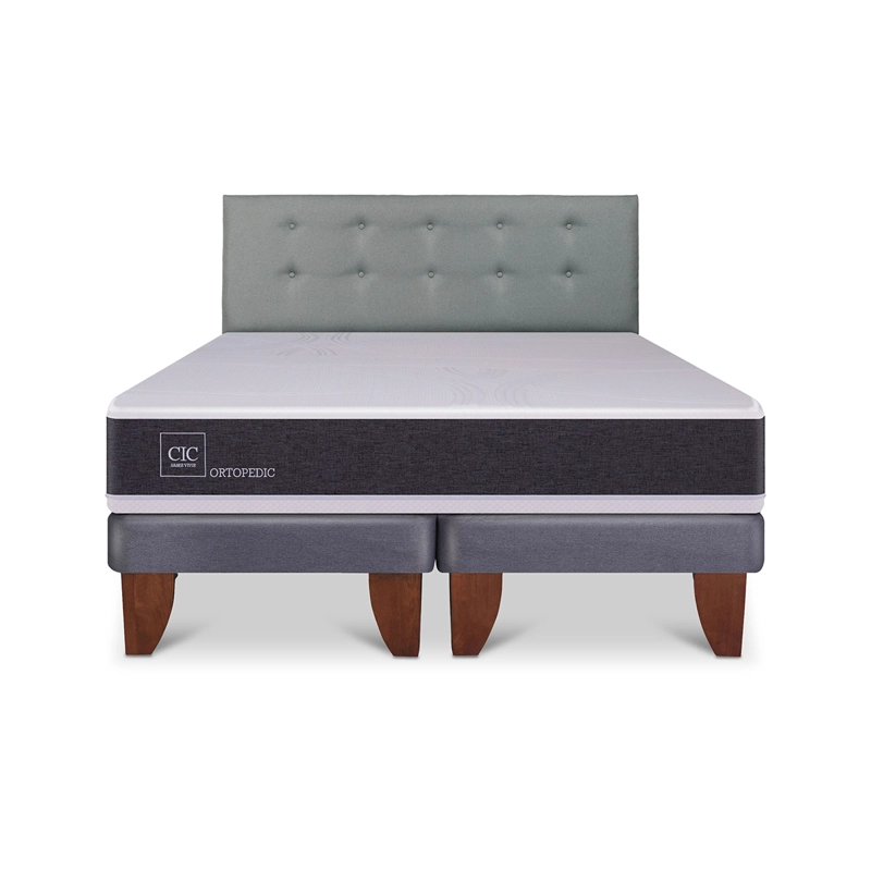 CAMA EUROPEA BOX CIC NEW ORTOPEDIC KING + RESPALDO GRIS - 1