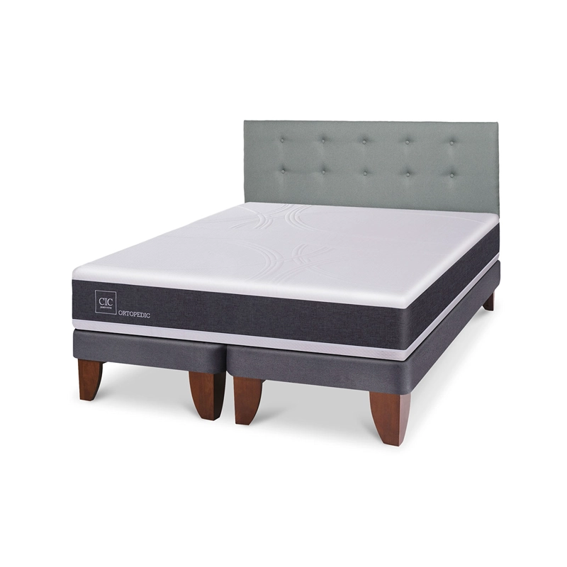 CAMA EUROPEA BOX CIC NEW ORTOPEDIC KING + RESPALDO GRIS - 2