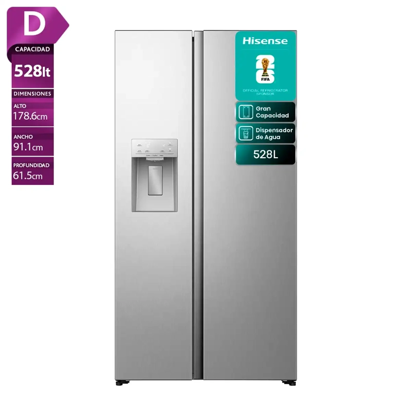 REFRIGERADOR SIDE BY SIDE HISENSE RS528P5ESA 528L NO FROST PLATA - 1