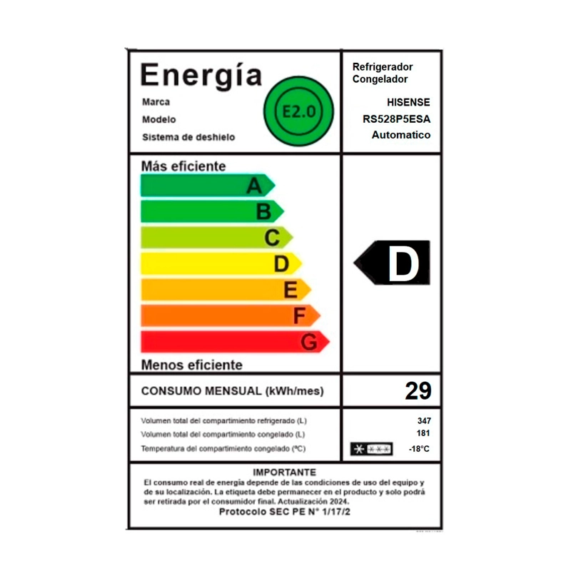 REFRIGERADOR SIDE BY SIDE HISENSE RS528P5ESA 528L NO FROST PLATA - 15