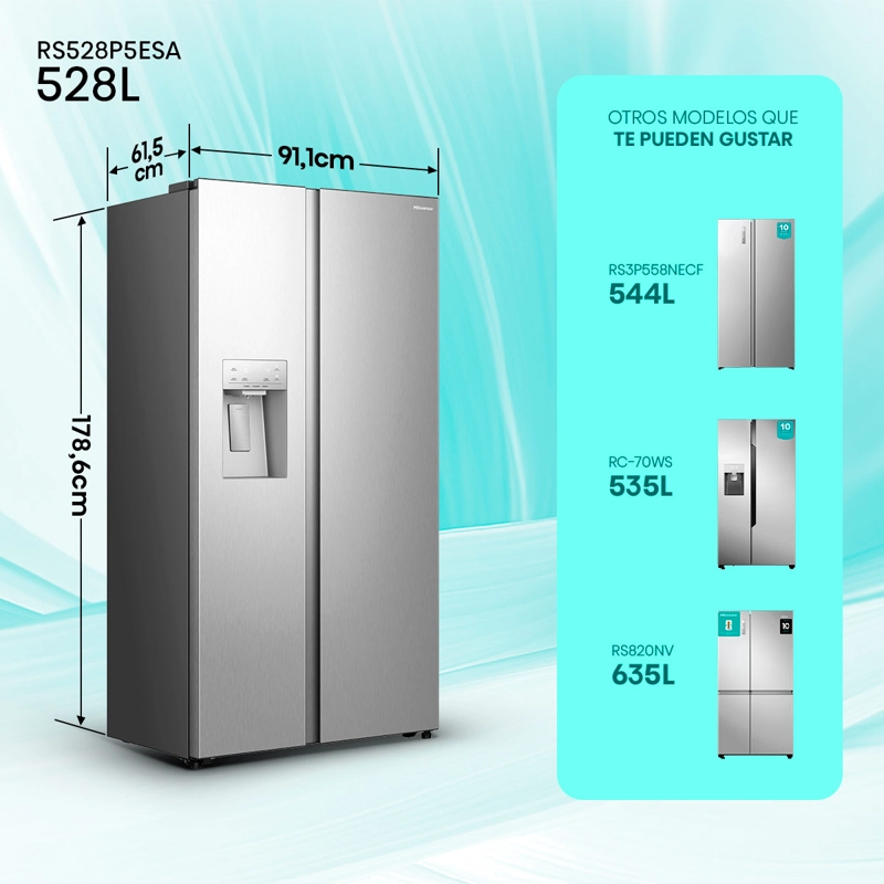 REFRIGERADOR SIDE BY SIDE HISENSE RS528P5ESA 528L NO FROST PLATA - 3