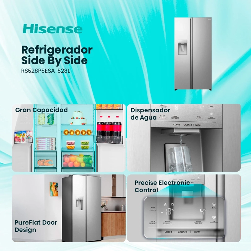REFRIGERADOR SIDE BY SIDE HISENSE RS528P5ESA 528L NO FROST PLATA - 4