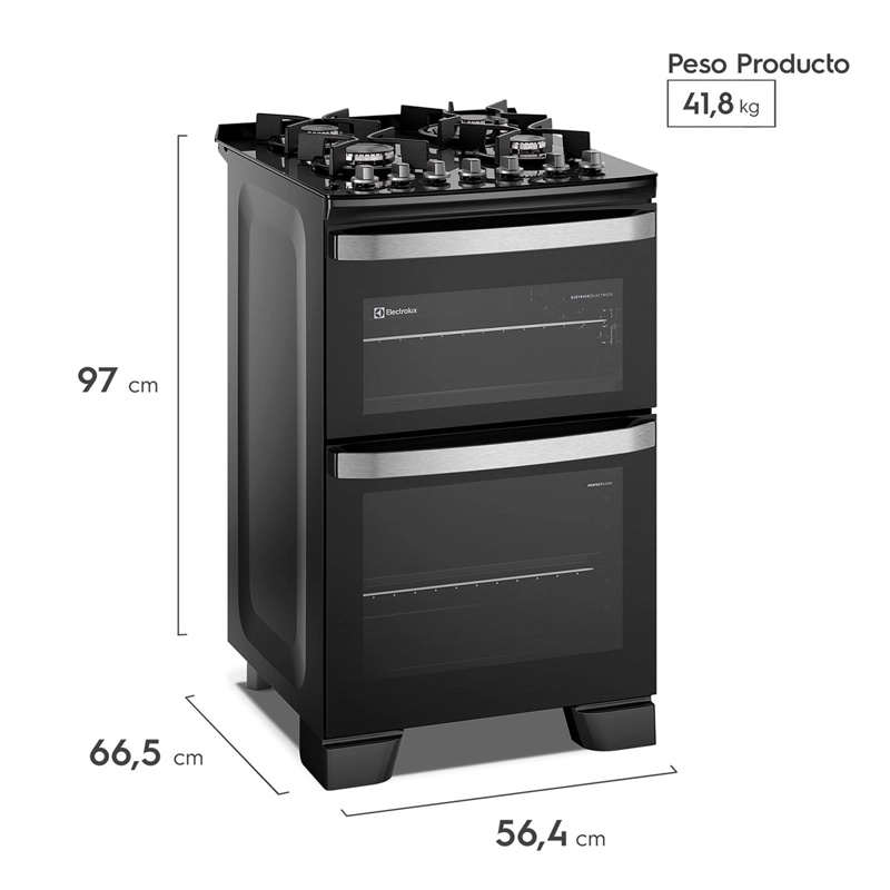 COCINA A GAS ELECTROLUX F4EDB 4 PLATOS DOBLE HORNO NEGRO - 4