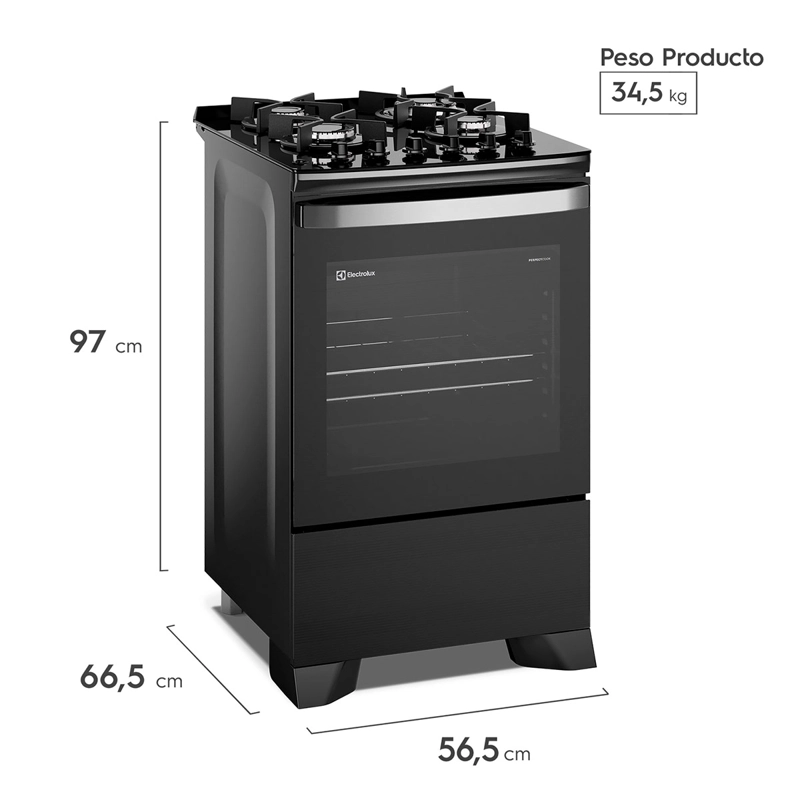 COCINA A GAS ELECTROLUX F4EPB 4 PLATOS NEGRO - 4