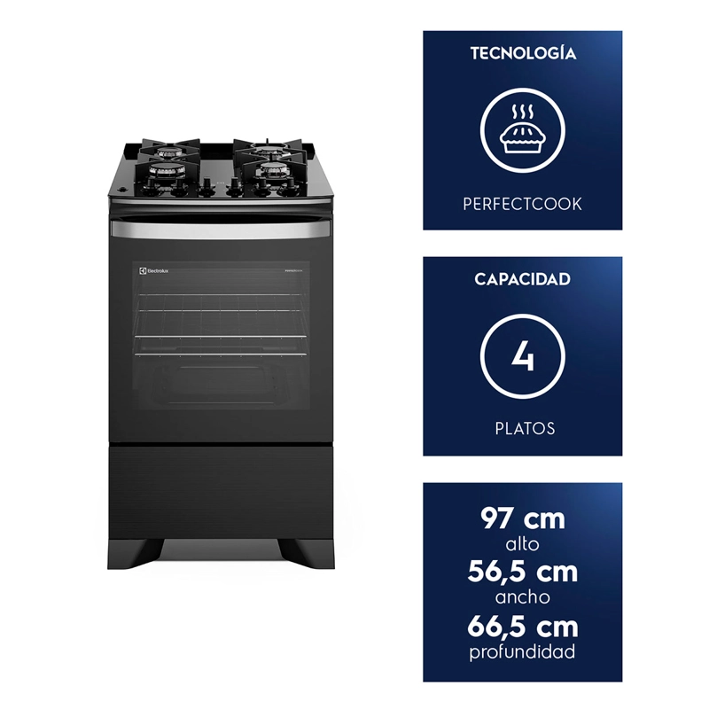 COCINA A GAS ELECTROLUX F4EPB 4 PLATOS NEGRO - 7